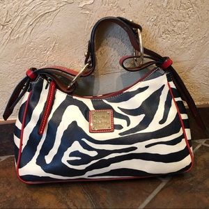 Dooney & Bourke Zebra Print Red Leather Trim Hobo